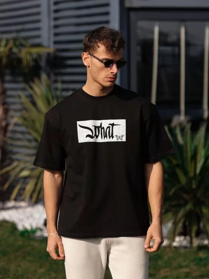 Unisex Bisiklet Yaka Baskılı Oversize T-Shirt