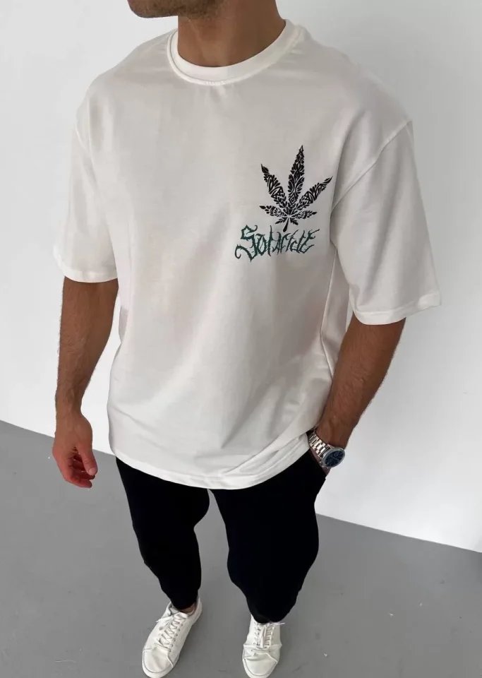 Unisex Bisiklet Yaka Baskılı Oversize T-Shirt