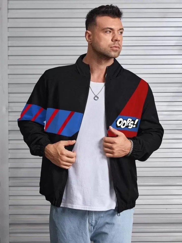 Unisex Uzun Koll Fermuarlı Baskılı Rüzgarlik