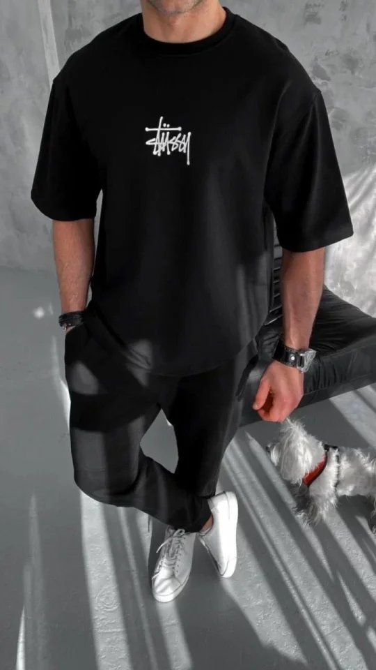 Unisex Bisiklet Yaka Baskılı Oversize T-Shirt