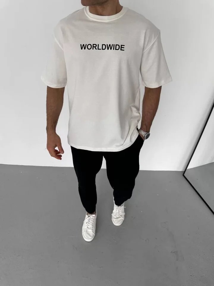 Unisex Bisiklet Yaka Baskılı Oversize T-Shirt