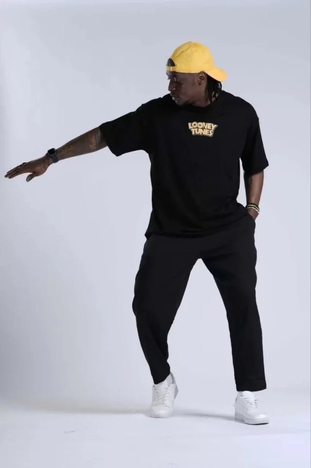 Unisex Bisiklet Yaka Baskılı Oversize T-Shirt