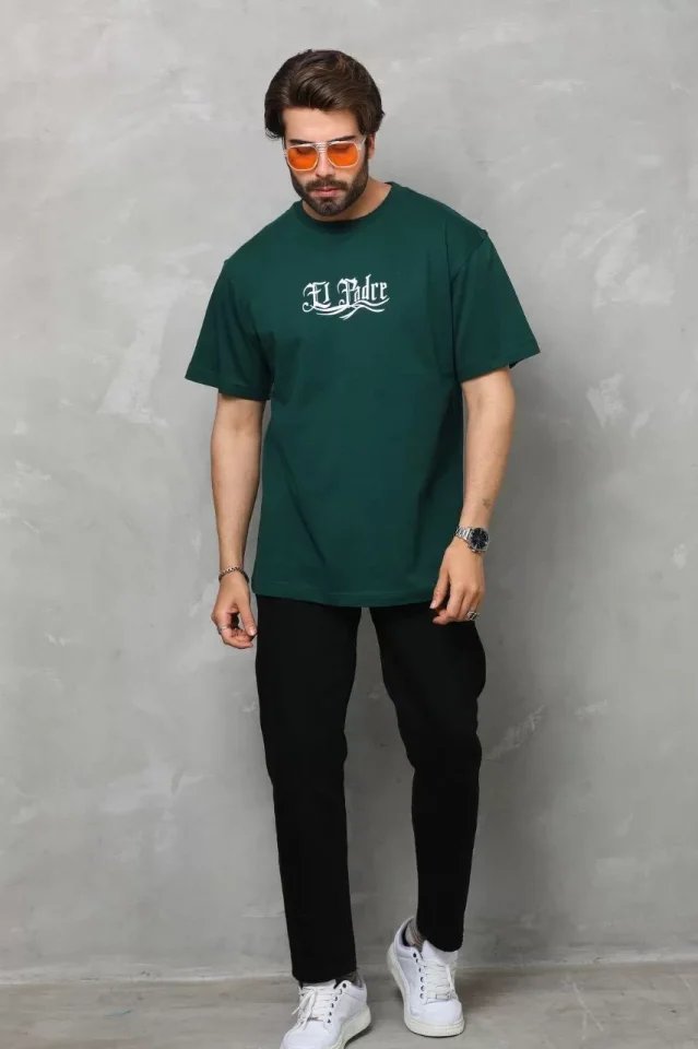 Unisex Bisiklet Yaka Baskılı Oversize T-Shirt