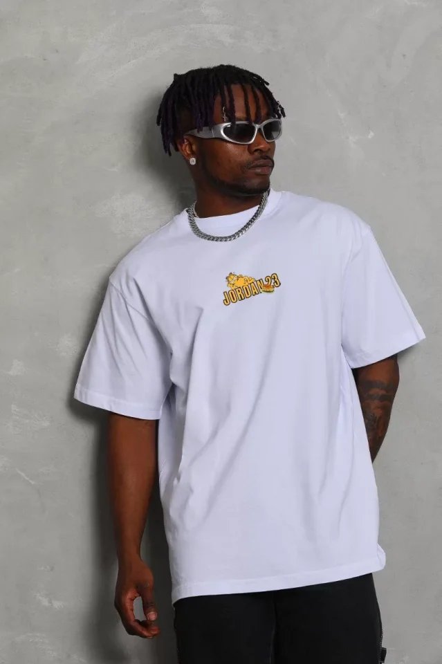 Unisex Bisiklet Yaka Baskılı Oversize T-Shirt