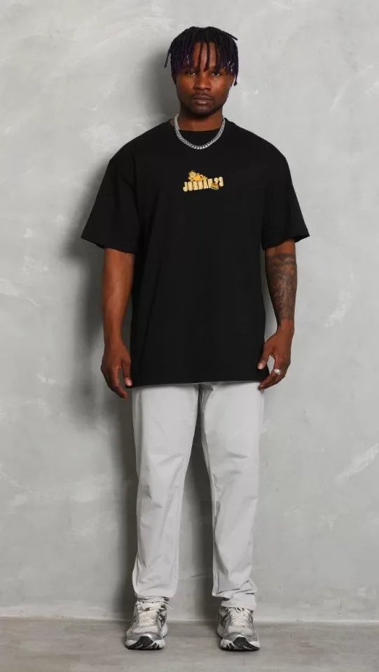 Unisex Bisiklet Yaka Baskılı Oversize T-Shirt