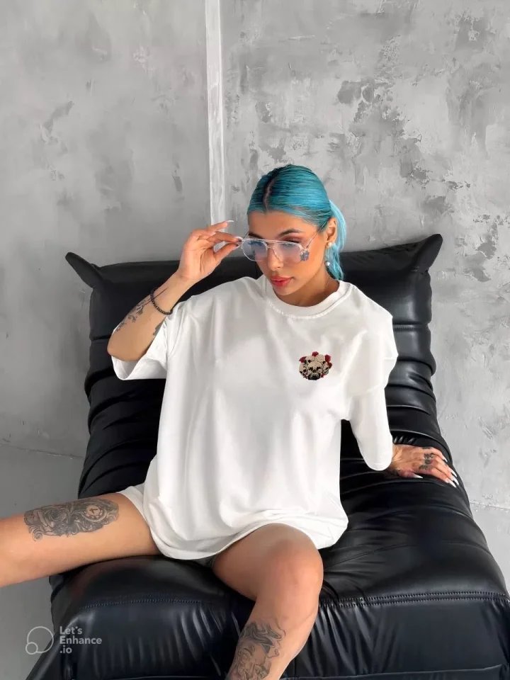 Unisex Bisiklet Yaka Baskılı Oversize T-Shirt