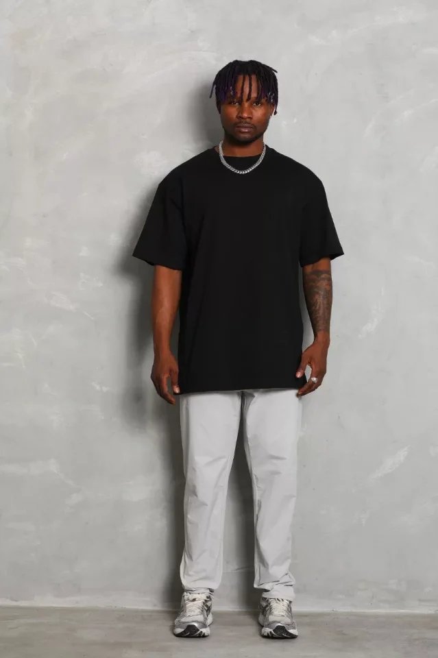 Unisex Oversize Düz Bisiklet Yaka T-Shirt