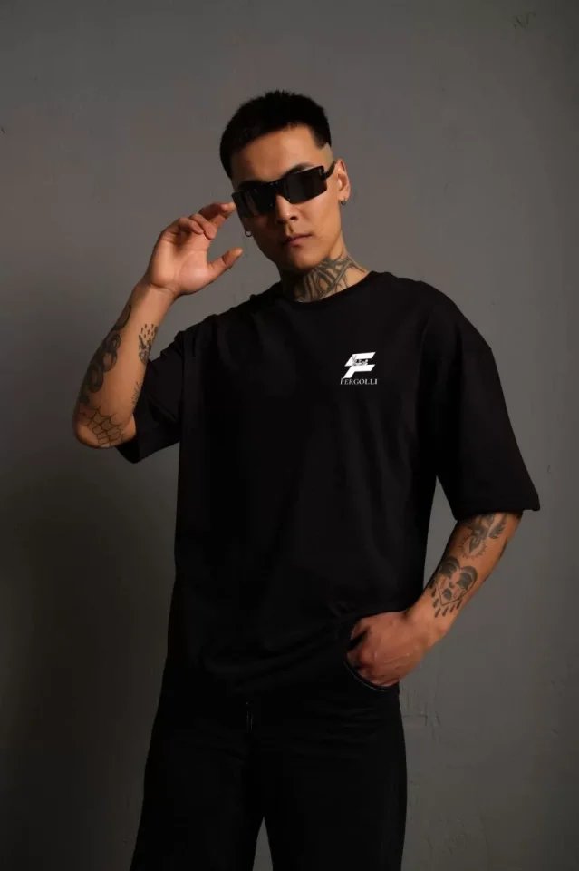 Unisex Bisiklet Yaka Baskılı Oversize T-Shirt