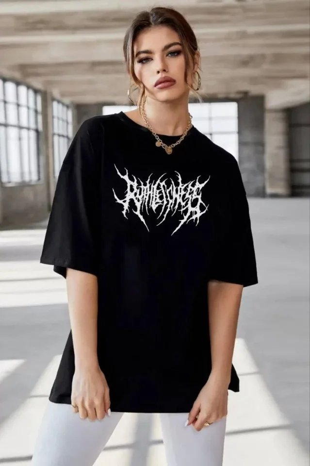 Unisex Bisiklet Yaka Baskılı Oversize T-Shirt