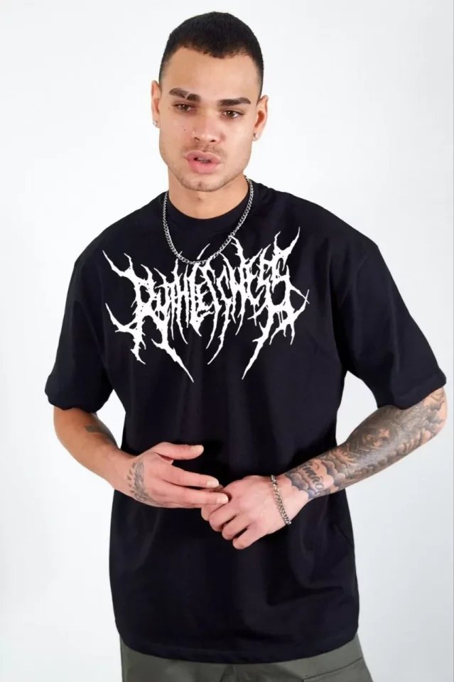 Unisex Bisiklet Yaka Baskılı Oversize T-Shirt