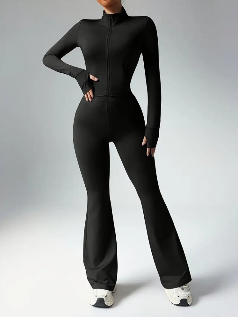 Kadın Uzun Kollu önden Fermuarlı Kısa Dalgıç Bluz Ve Pantolon Ikili Takım