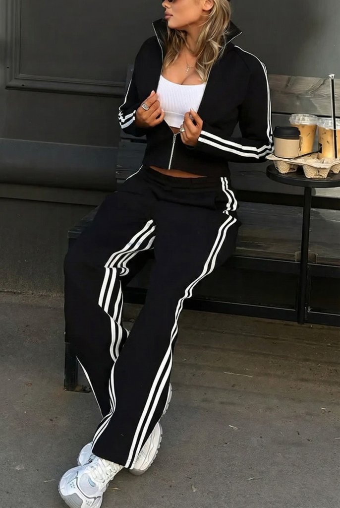 Kadın Uzun Kollu önden Fermuarlı Kısa Viskon Iki Iplik Bluz Ve Pantolon Ikili Takım