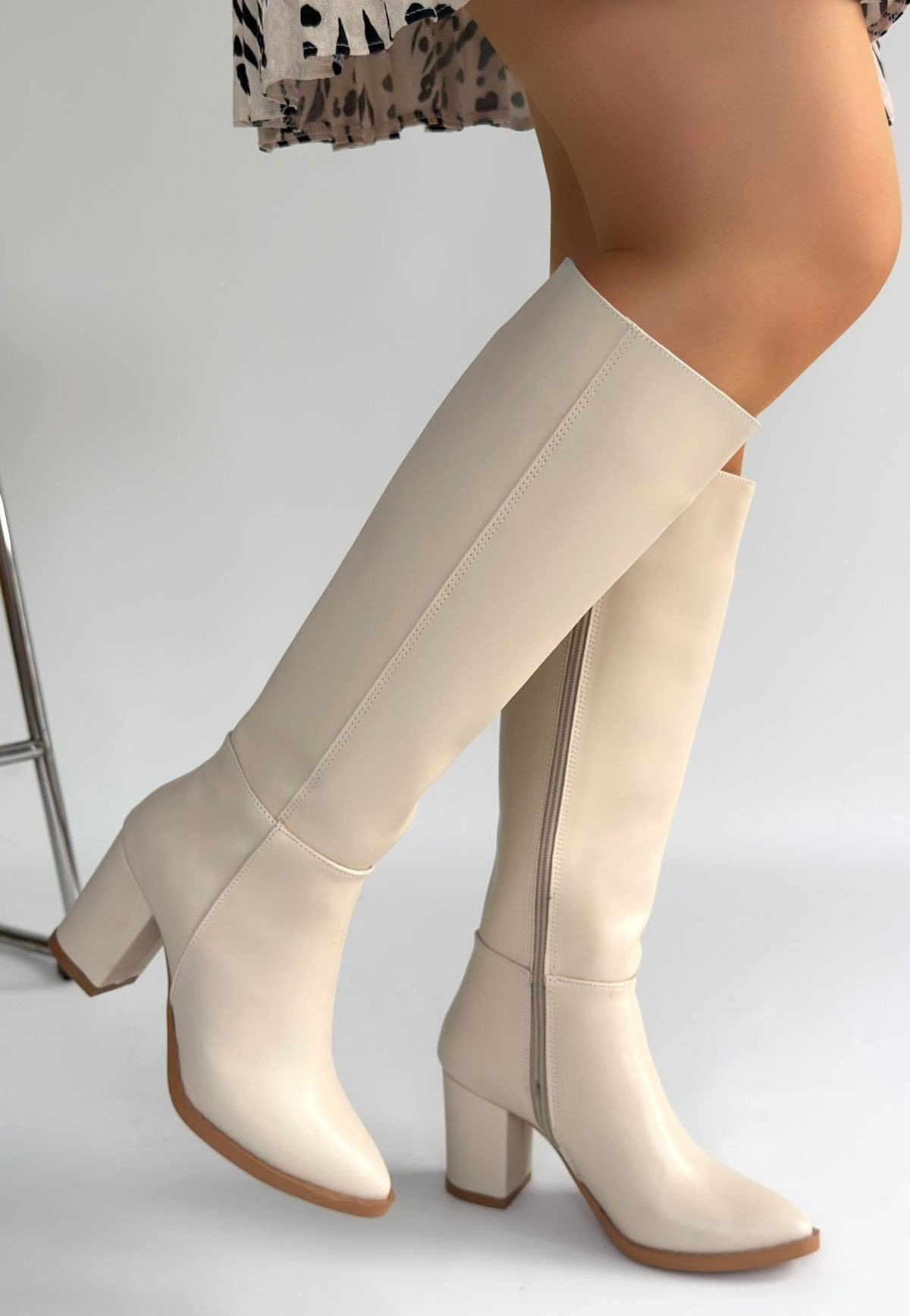 Morena Bej Cilt Bej Tabanlı Topuklu Çizme