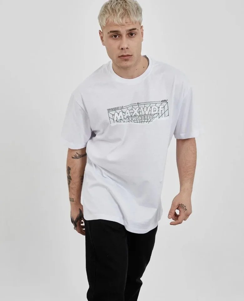 Unisex Bisiklet Yaka Baskılı Oversize T-Shirt