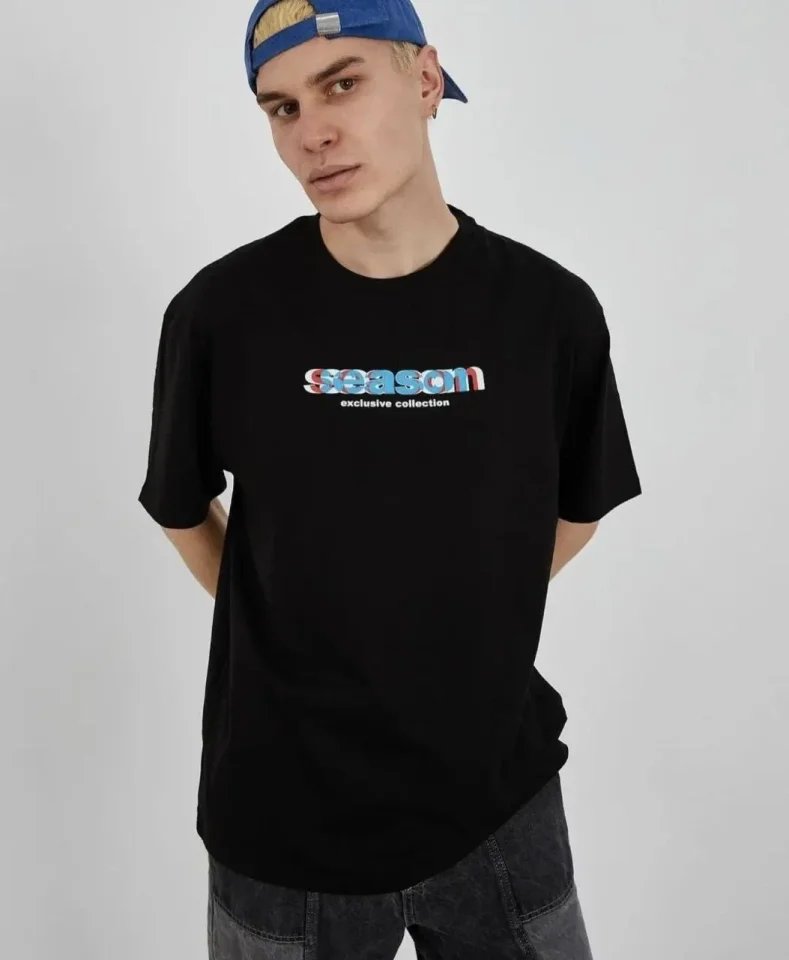 Unisex Bisiklet Yaka Baskılı Oversize T-Shirt