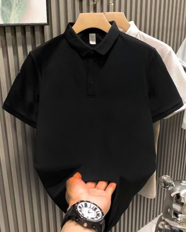 Yakası Düğmeli Yakalı Pike Düz T-Shirt