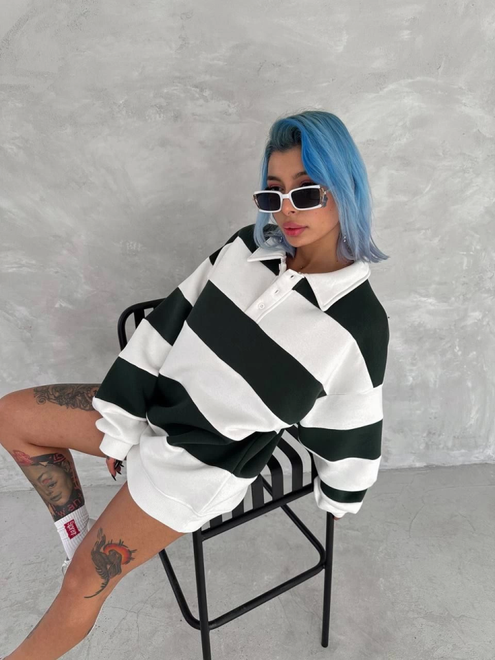 Unisex Üç İplik Parçalı Yakalı SweatShirt