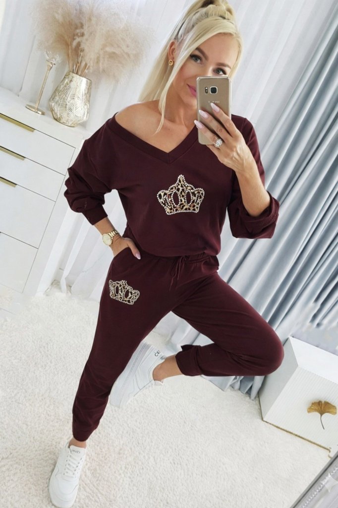 Kadın Uzun Kollu V Yakalı Desenli Viskon Iki Iplik Bluz Ve Pantolon Ikili Takım