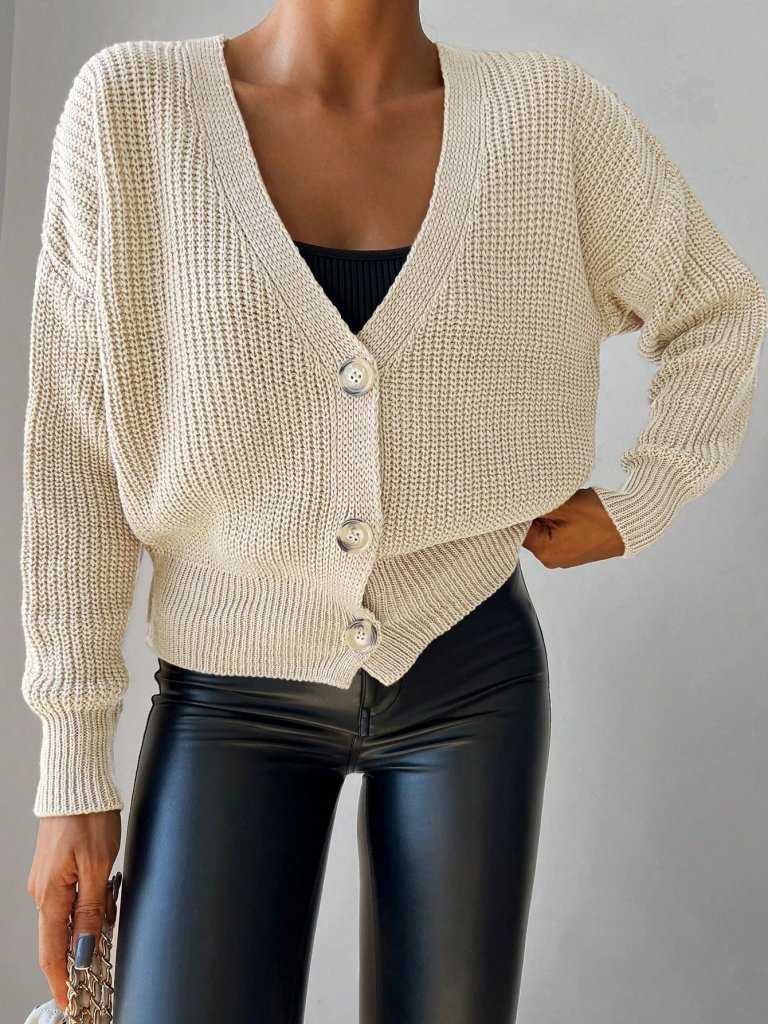 Kadın Uzun Kollu Düğme Detay Triko Bluz