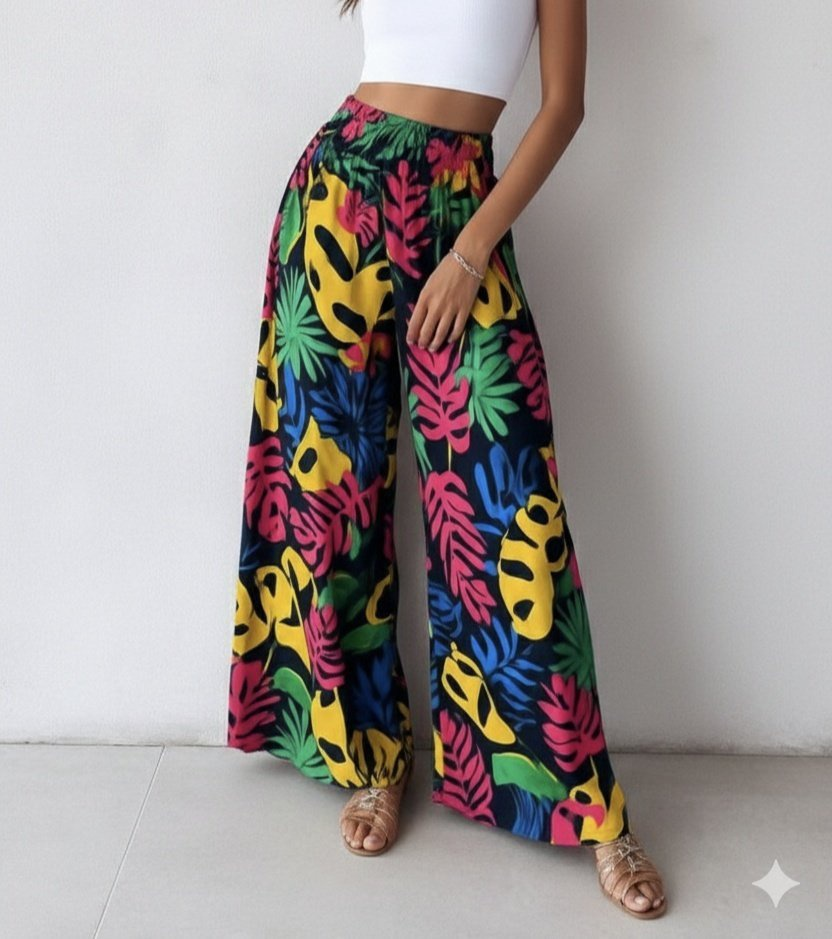 Kadın Yüksek Bel Lastikli Desenli Süprem Pantolon