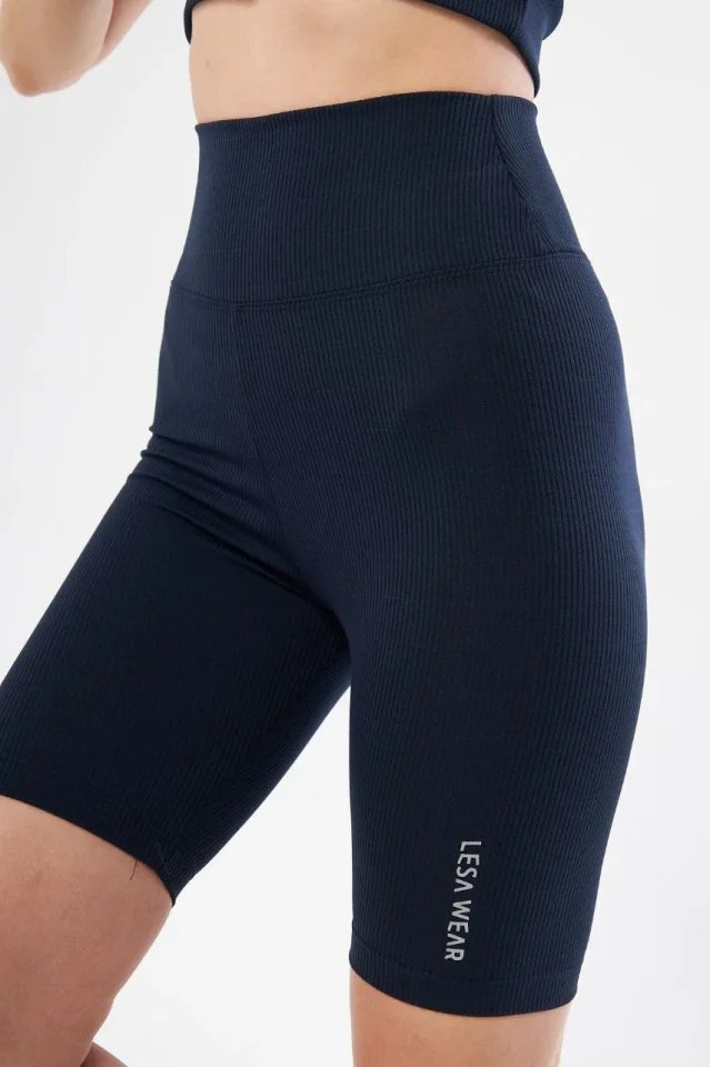 Yüksek Bel Fitilli Biker Baskılı Şort