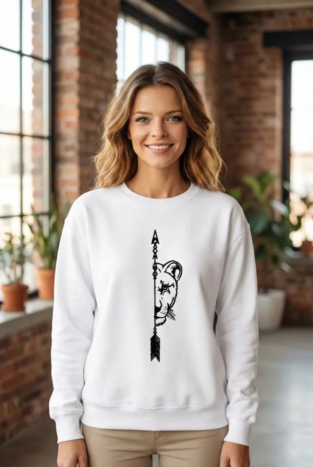 Sevgililer Günü Özel Bisiklet Yaka Aslan Baskılı Oversize Sweatshirt