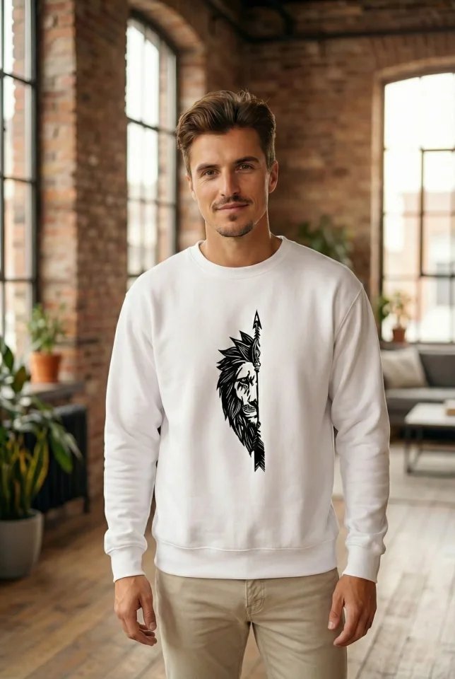 Sevgililer Günü Özel Bisiklet Yaka Aslan Baskılı Oversize Sweatshirt