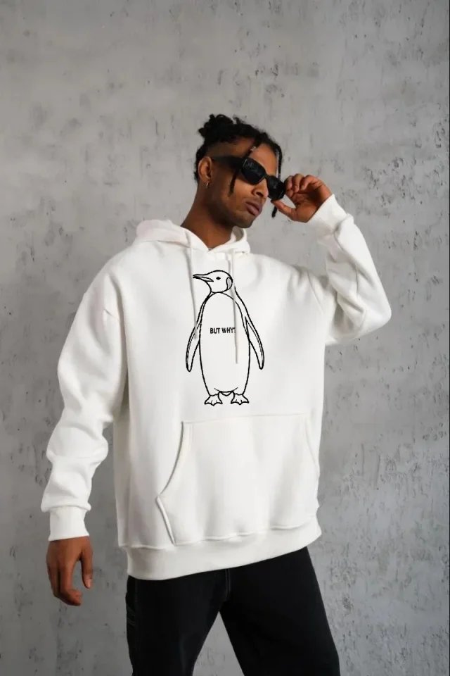 Erkek Nihilist Penguen Özel Tasarım Oversize Kapüşonlu Sweatshirt