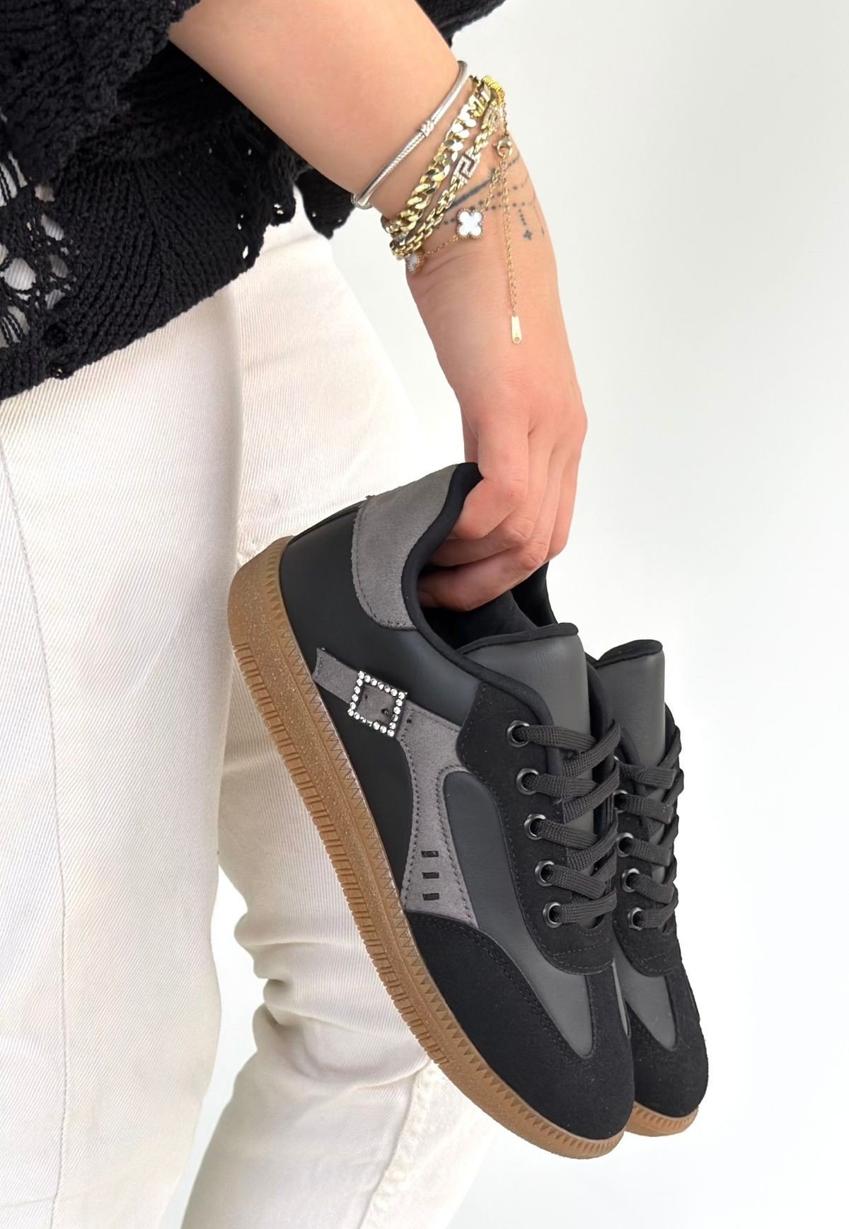 Mier Siyah Cilt Bağcıklı Spor Ayakkabı