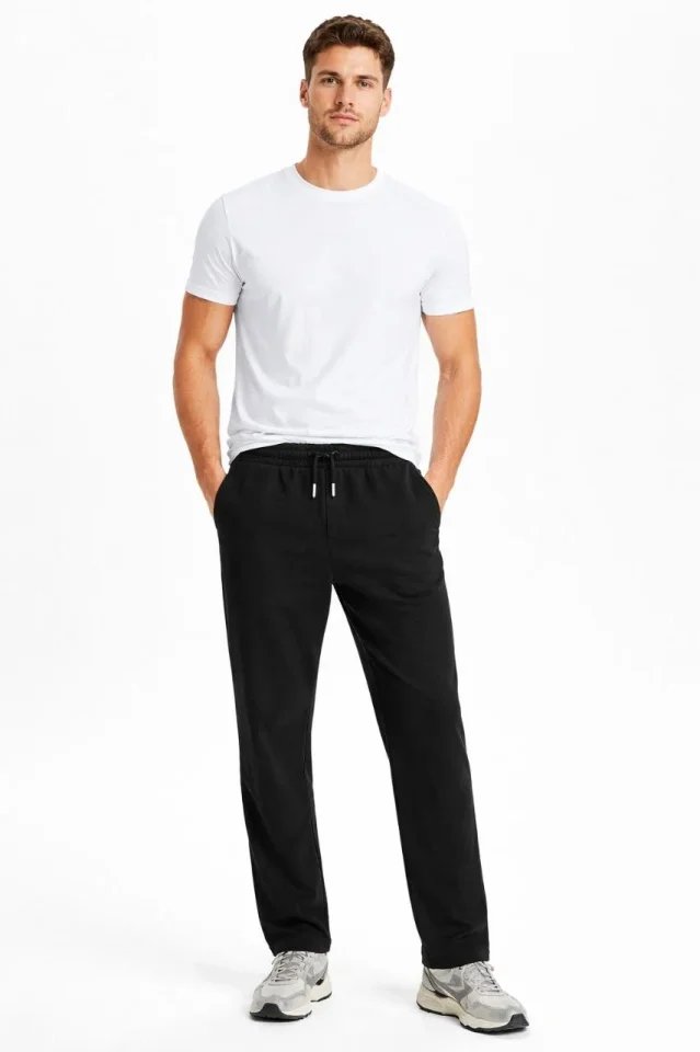 Erkek Düz Paça Beli Lastikli İpli Günlük Spor Eşofman Altı Rahat Fit