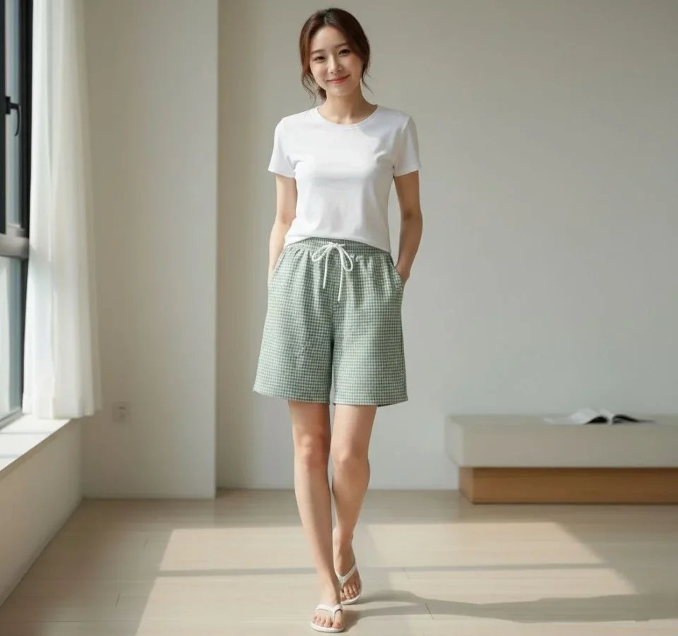 Pötikareli Şort – Beli Lastikli Bağcıklı, Cepli, Rahat Kesim Günlük Yazlık Şort