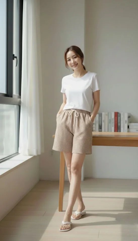 Pötikareli Şort – Beli Lastikli Bağcıklı, Cepli, Rahat Kesim Günlük Yazlık Şort