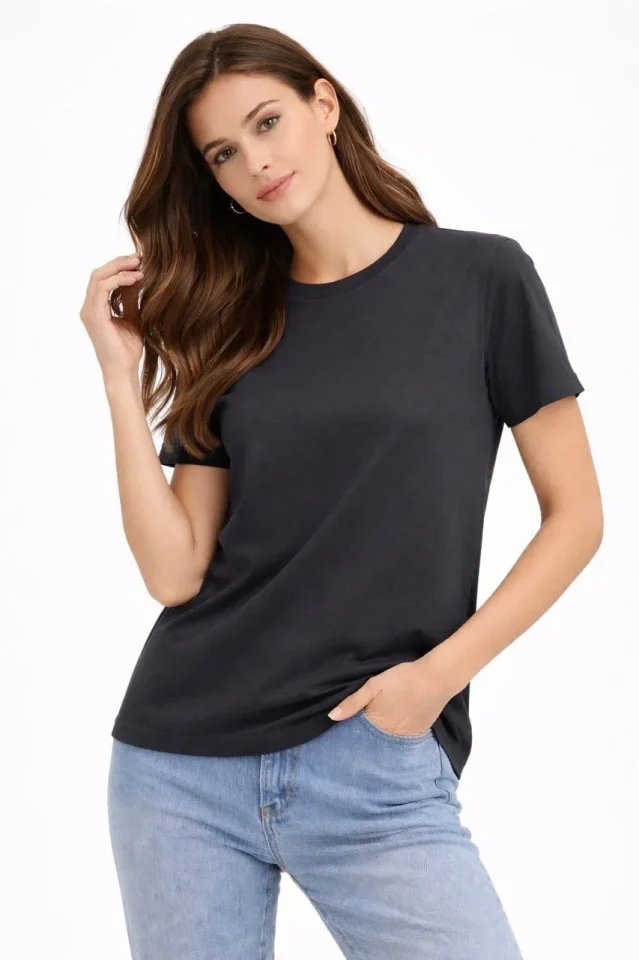 Bisiklet Yaka Tişört Regular Kalıp Basic Pamuklu Günlük Kullanım T-shirt