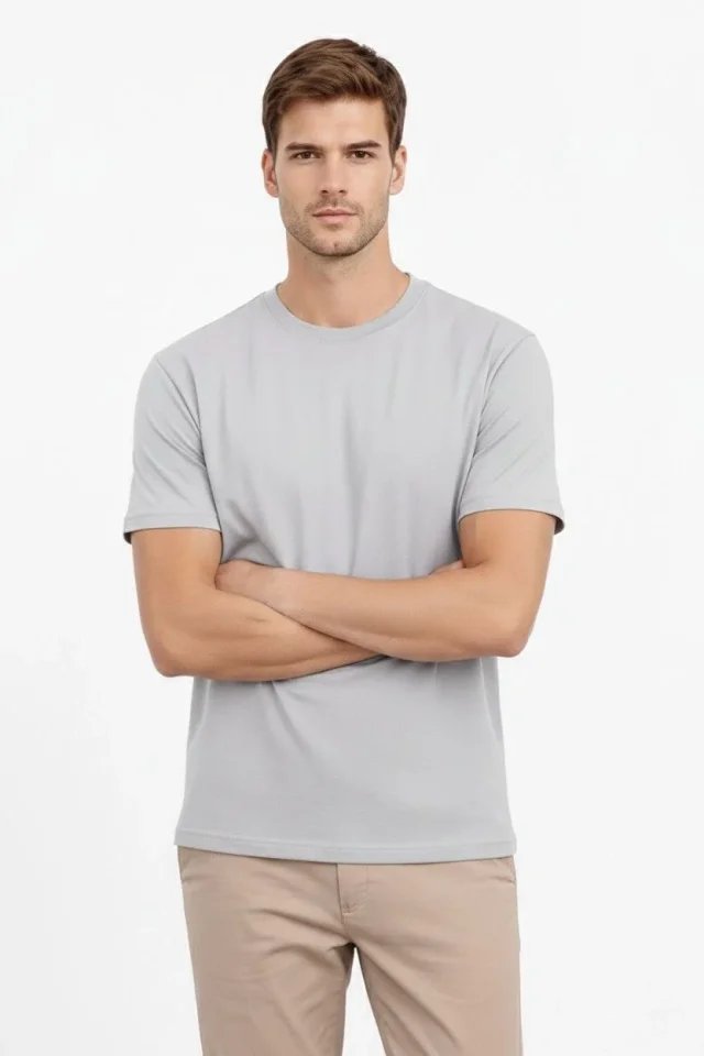 Erkek Bisiklet Yaka Tişört Regular Kalıp Basic Pamuklu Günlük Kullanım T-shirt