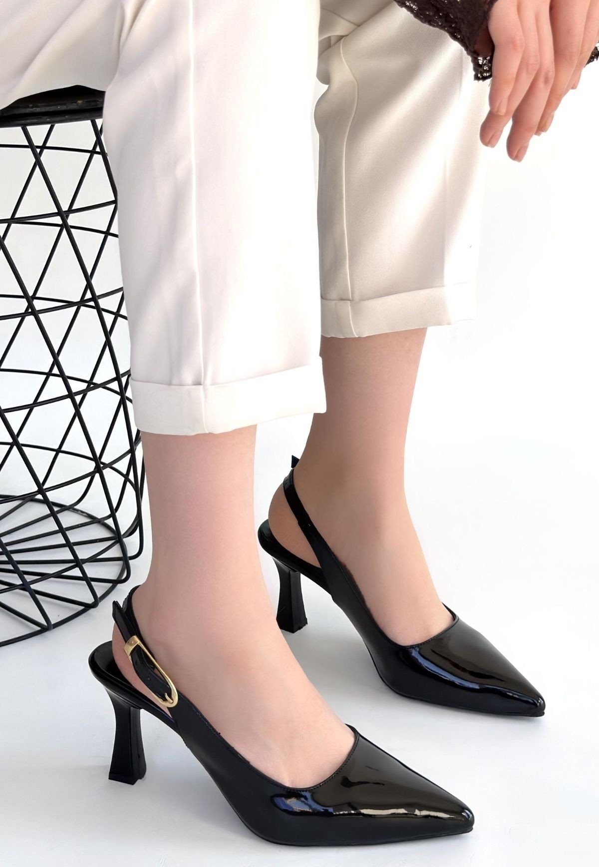 Hies Siyah Rugan Topuklu Ayakkabı