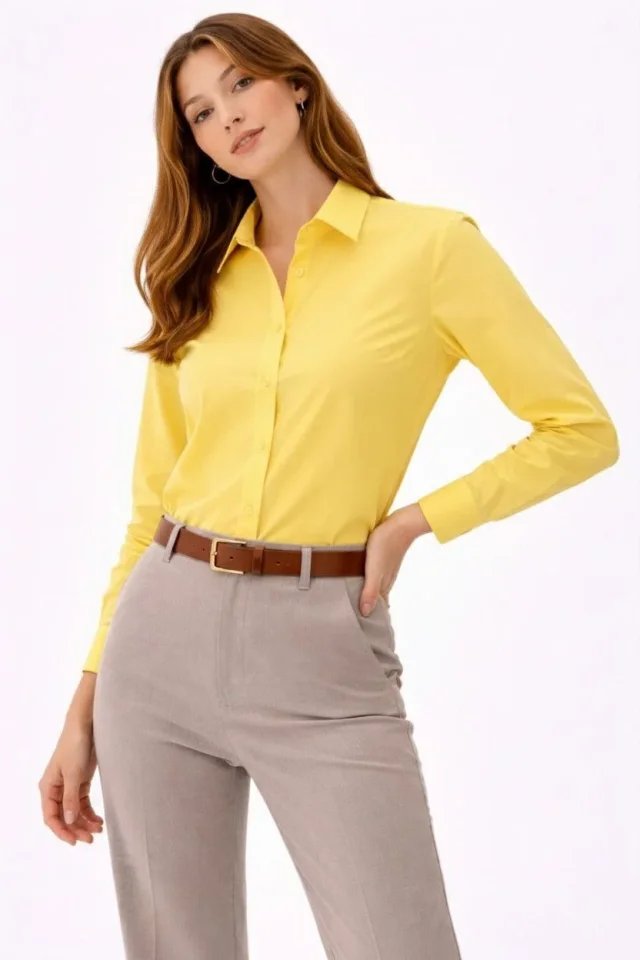 Uzun Kollu Gömlek Düğmeli Klasik Yaka Günlük Ve Ofis Şıklığına Uygun