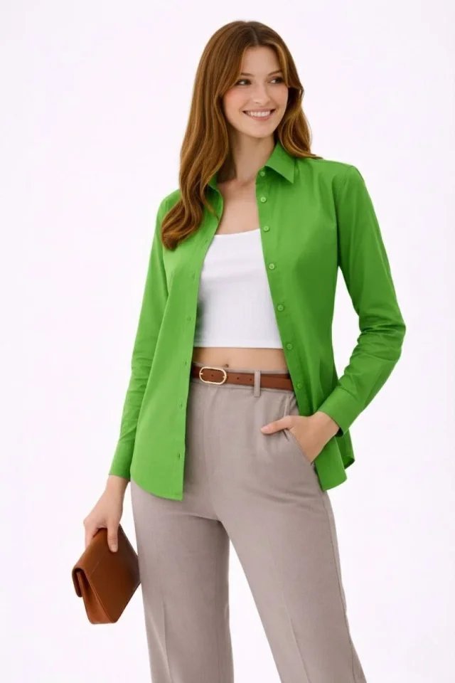 Uzun Kollu Gömlek Düğmeli Klasik Yaka Günlük Ve Ofis Şıklığına Uygun