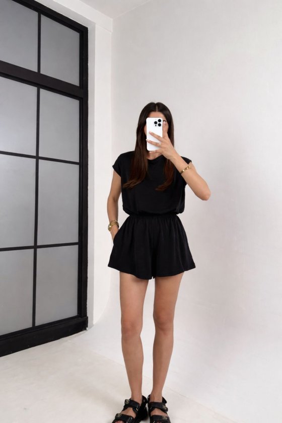 Kadın Kısa Kollu Hafif Sırt Dekolteli Modal şort Tulum