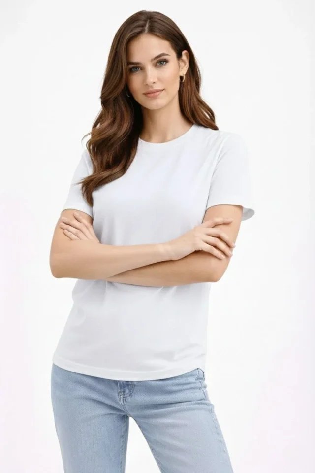 Bisiklet Yaka Tişört Regular Kalıp Basic Pamuklu Günlük Kullanım T-shirt