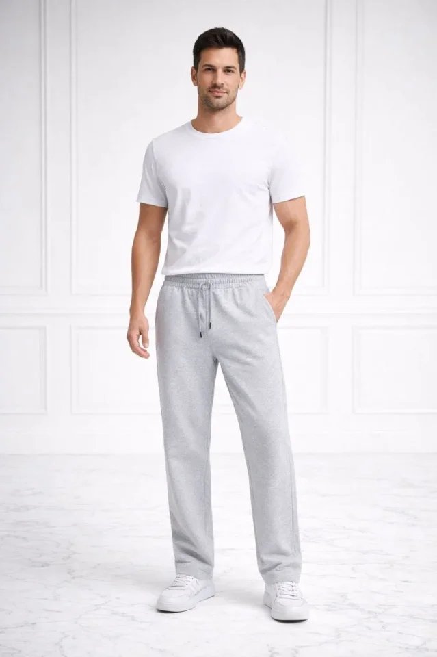 Erkek Düz Paça Beli Lastikli İpli Günlük Spor Eşofman Altı Rahat Fit