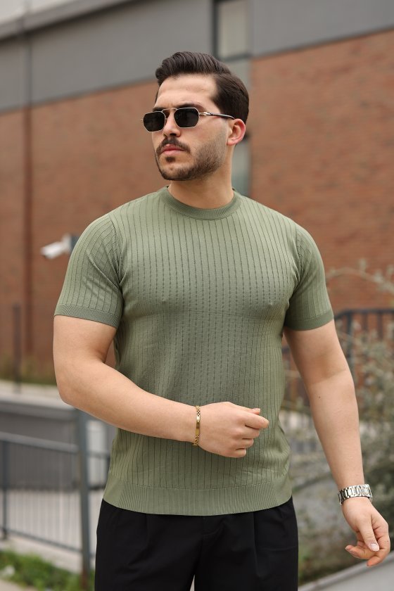 Erkek Fitilli Bisiklet Yaka Triko Tişört