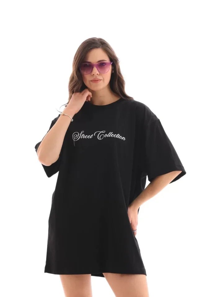 Unisex Bisiklet Yaka Baskılı Oversize T-Shirt