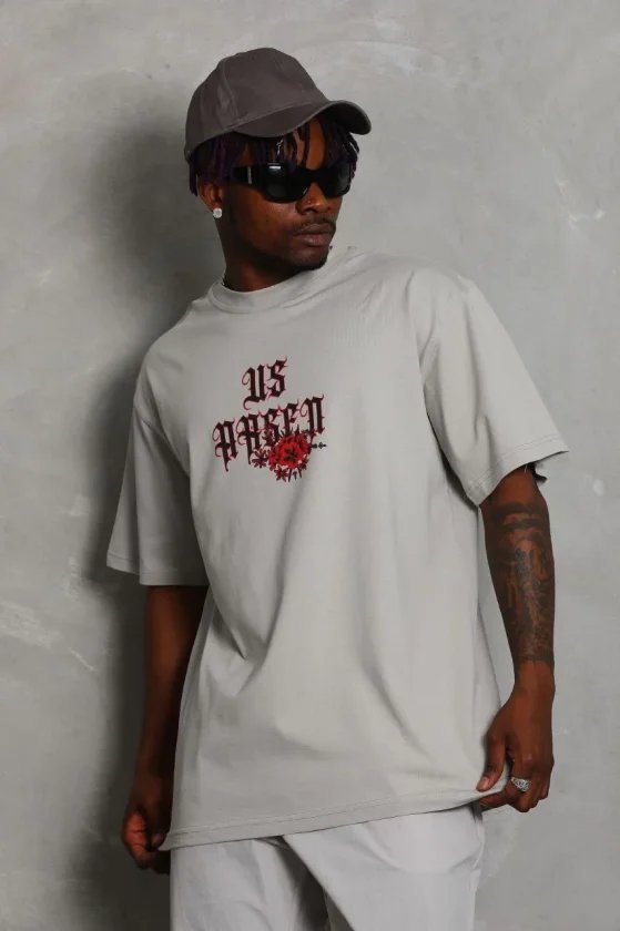 ERKEK Oversize Baskılı Bisiklet Yaka T-Shirt