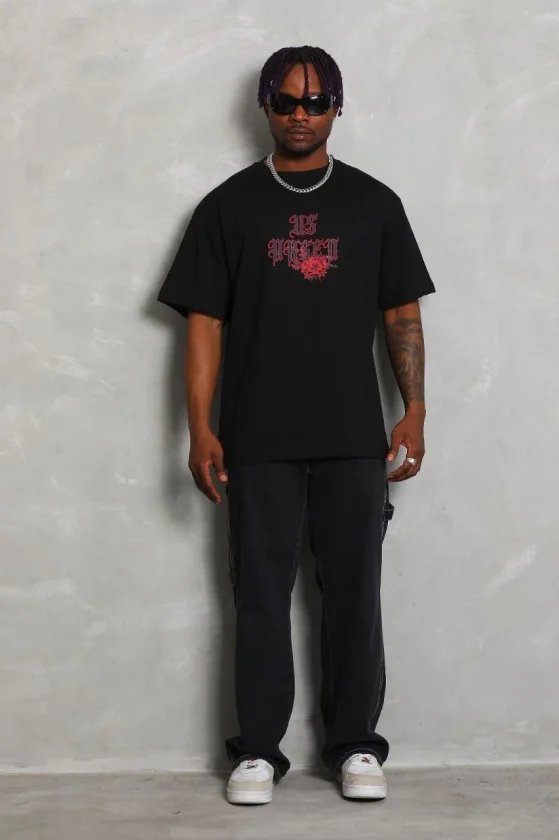 Erkek Baskılı Tişort Kısa Kol Bisiklet Yaka Ovarsize T-Shirt