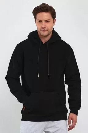 Erkek Uzun Kol Kapşonlu Basic Sweatshirt Hoodie