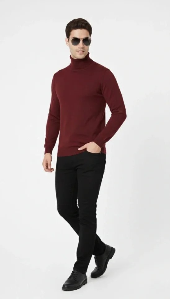 Tam Boğazlı Balıkcı Yaka Triko Kazak Yumuşak Dokulu Pamuklu Ince Dokuma, Uzun Kollu Rahat Regular Kalıp