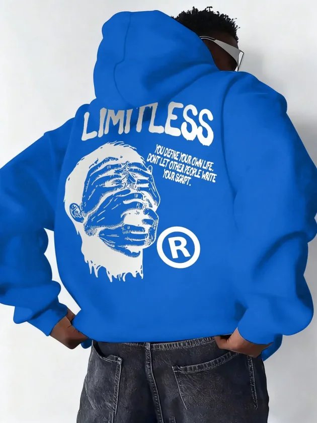 Erkek Premium Baskılı Kapşonlu Sweatshirt Üç İplik İçi Pamuklu Kanguru Cepli