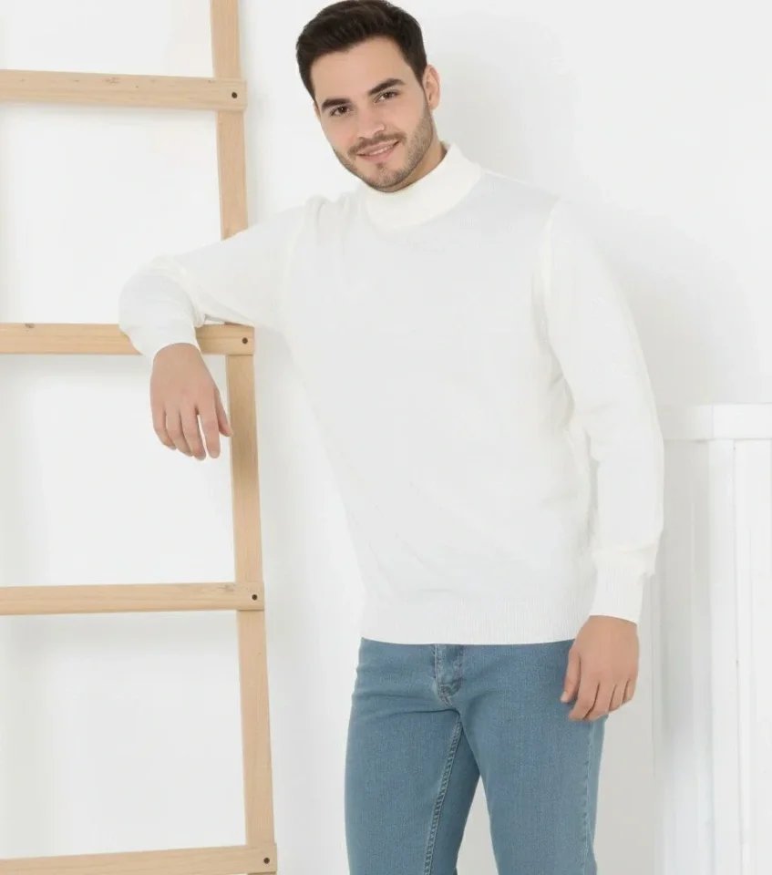 Erkek Yarım Boğaz Triko Kazak Yumuşak Dokulu Pamuklu Ince Dokuma, Uzun Kollu Rahat Regular Kalıp