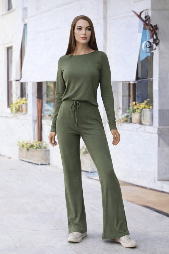 Kadın Bisiklet Yaka Crop Ve Ispanyol Paça Pantolon Ikili Takım