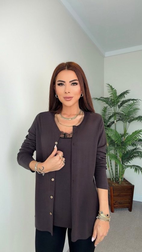 Kadın Dantel Güpür Detay Tek Parça Hırkalı Bluz